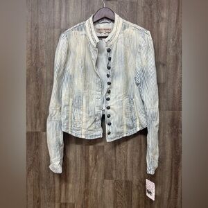 Free People Bleached Out Indigo Button Down Jacket